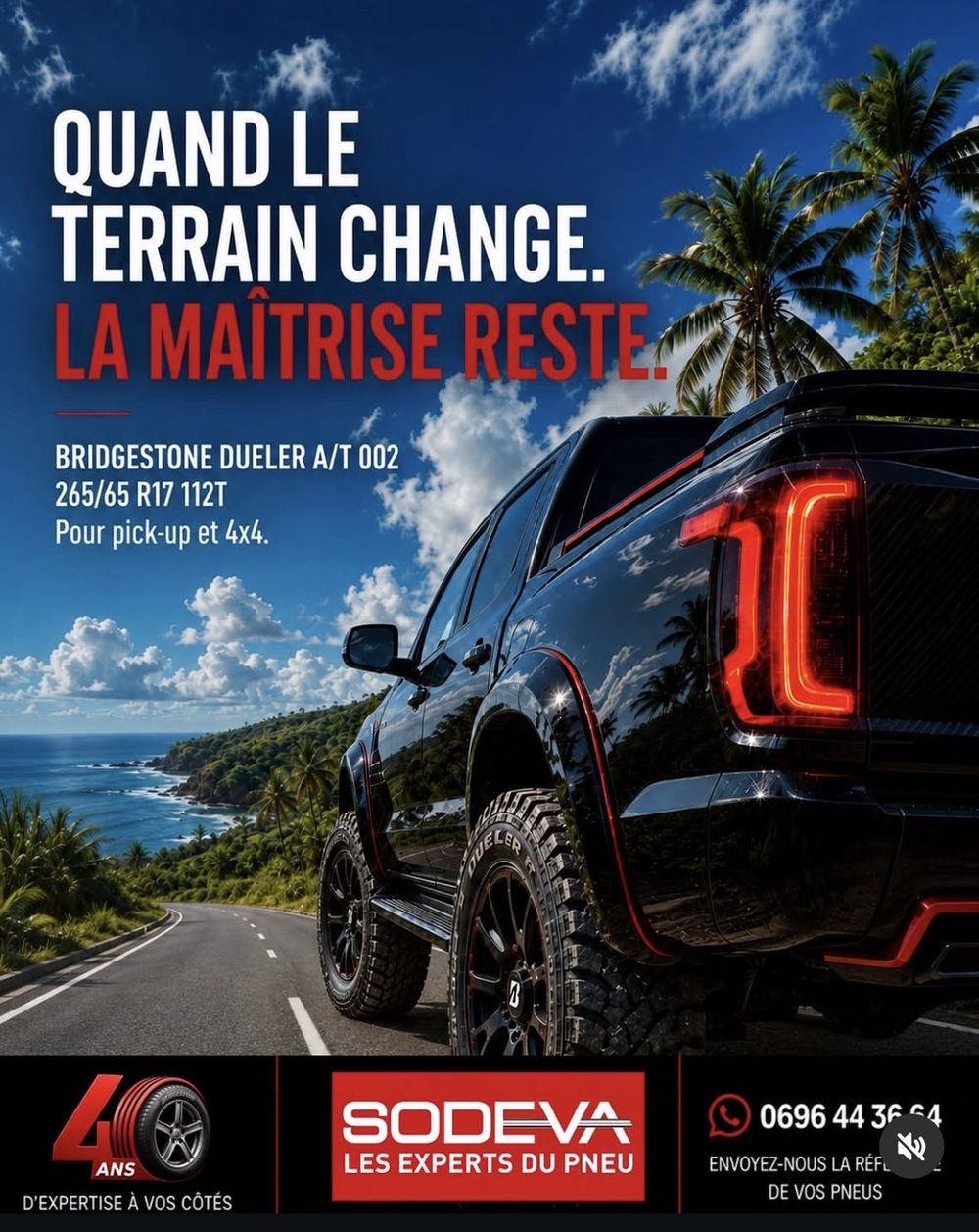 Campagne SODEVA pour le Bridgestone Dueler A/T 002, pick-up sur route littorale